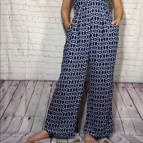 Blue and white geometric print jumpsuit - Picture 3 of 8